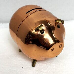 Copper & Brass Piggy Bank Vintage 70s by  Coppercraft Guild